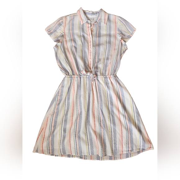 J. Crew Mercantile Rainbow Seersucker Collared Tie-Front Summer Dress Women's M - Picture 5 of 8